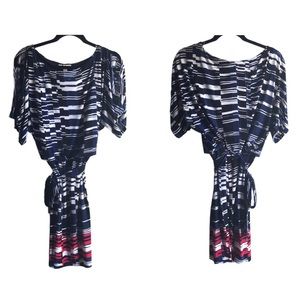 New! Blue Geometry Print Dress with Slit Sleeves Size Medium